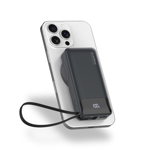 Stuffcool Nemo 10000mAh Compact Magnetic Wireless Charging Power Bank up to 15W for iPhone 20W Built-in Type-C Cable 22.5W USB-A Fast Charging Digital Display