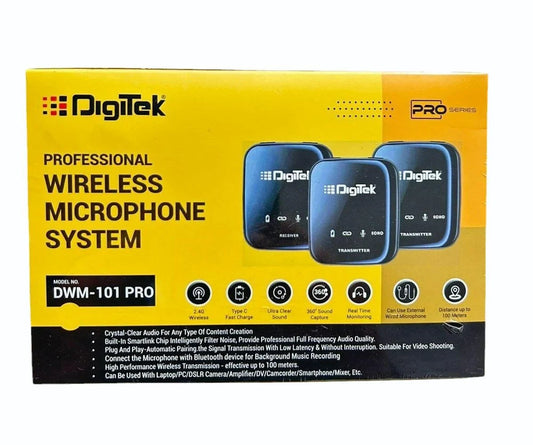 Digitek® (DWM 101 PRO Wireless Microphone System with ANC Noise Reduction, 360° Sound Capture, Upto 12 Hrs Working Time, for DSLR Camera, Android & iOS Smartphones, Seamless Audio Recording