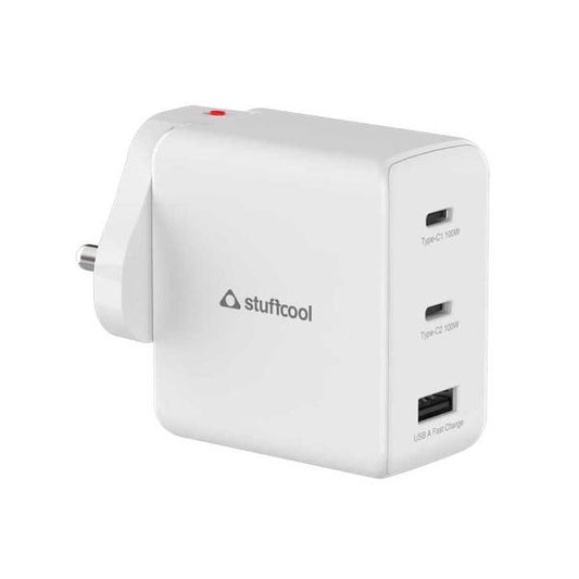 Stuffcool Nomad GaN Charger 102W PD PPS Supports Super Fast Charging 2.0, Charges macbooks, laptops, DSLRs, Gaming Console, with Exchangeable EU, USA, and UK pins Works with 100+ Countries