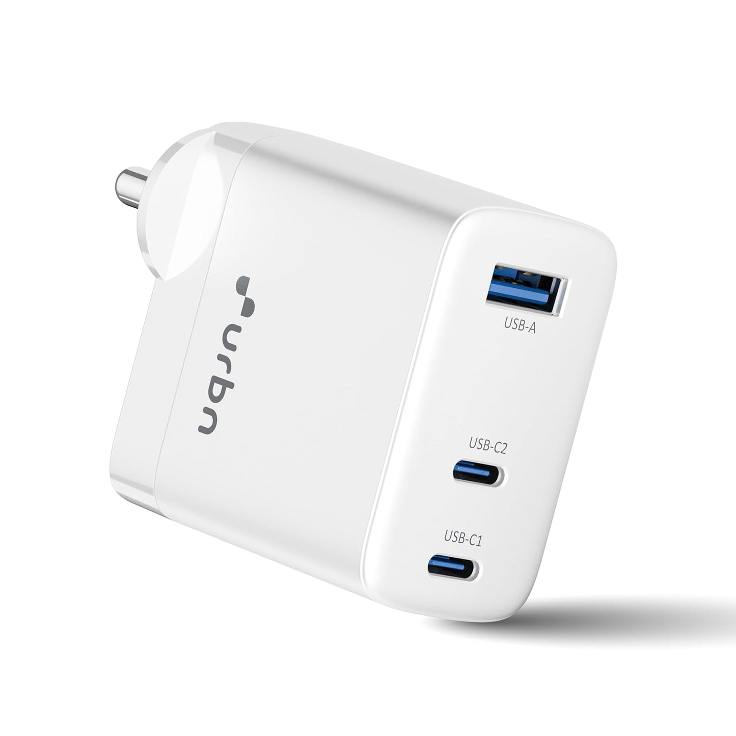 URBN 67W GaN Adapter with 3 USB Port| Super Fast Dual Port Type-C and Type-A Charger | Smart USB Compact Mobile Adapter with Multi-Layer Protection (White)