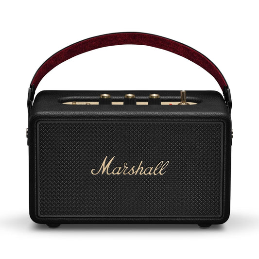 Marshall Kilburn III Portable Bluetooth Speaker with 50+ Hours of Portable Playtime, (360° Sound), Dust & Water-Resistant (IP54) – Black & Brass.