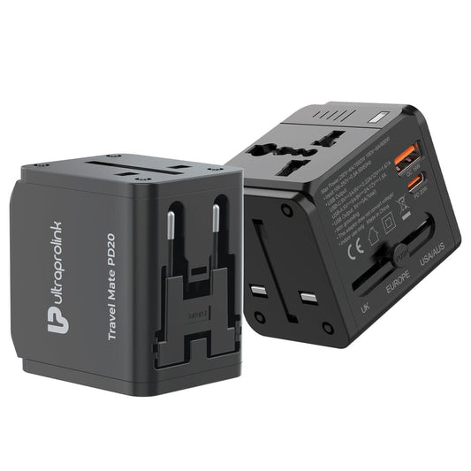 Ultraprolink UM1189 Travel Mate PD20 Dual Usb Universal International Travel Plug Adapter Worldwide Adaptor (Black)