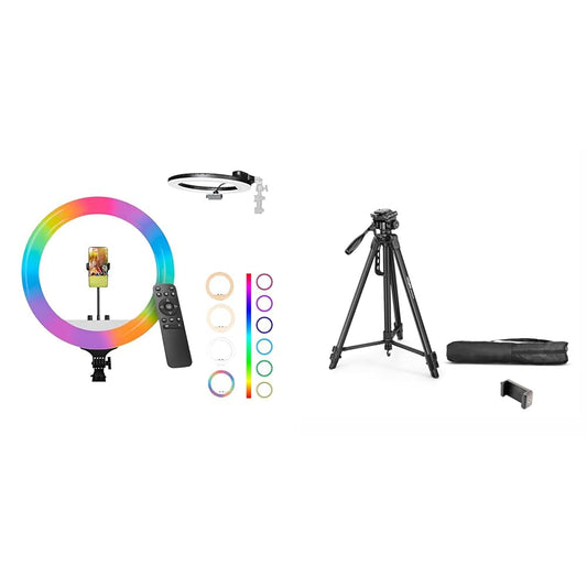 DIGITEK® (DRL-18 RGB) 18 Inch Multi-Color LED Ring Light with Remote Control & Smartphone Holder - A