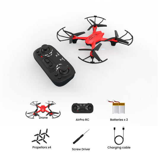 Airpro Altitude Hold Drone with Double Rechargeable Battery, 360° Flip, One-Key Return, Headless Mode – Toy Drone for Kids & Beginners - Red