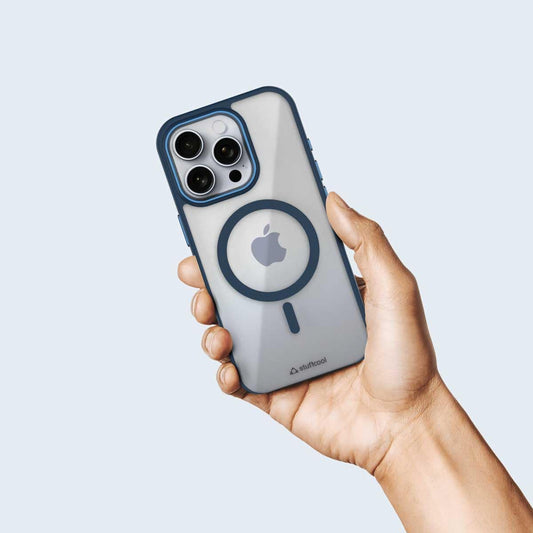 Stuffcool Lead Duo Material Case for iPhone 16 pro max, Soft Edge Clear Gloss Finish Back, Magsafe Enabled with a Raised Metallic Frame for The Camera Lens