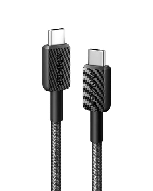 Anker Type C to Type C Braided 6ft Black PD Cable, Super Fast Charging (50% Charge in 30 mins), Data Sync Compatibility & Power Delivery (PD) for iPhone 15, Samsung, OnePlus & others
