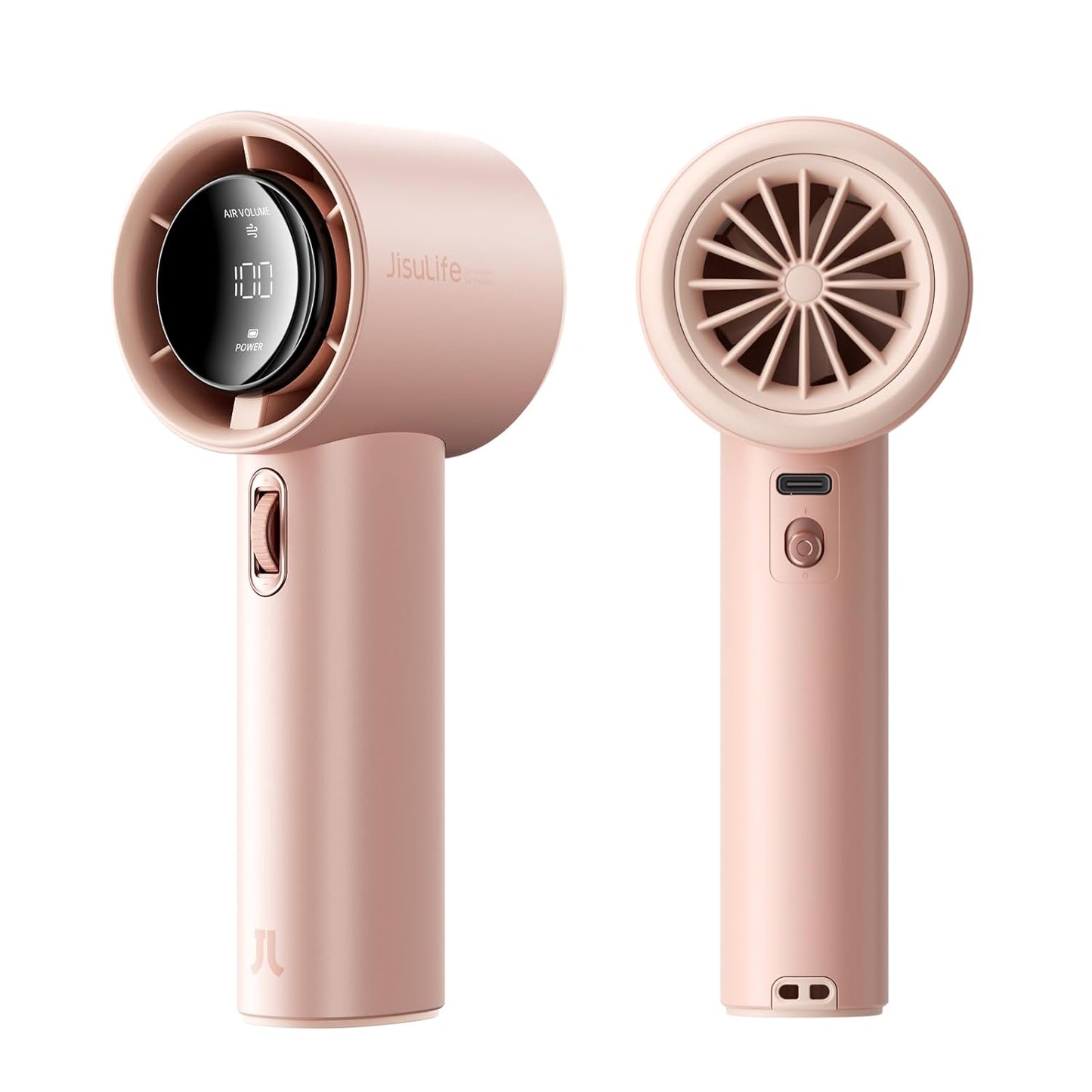 JISU-Life Handheld Fan Pro1 with Digital Display, Lanyard, 100 Speed Adjustable for Travel/Camping/Outdoor, Gift for Women/Men (Pink, 3600mAh)
