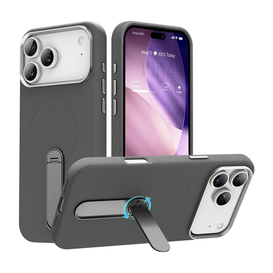 Vaku Luxos ® Apple iPhone 17 Pro Max Zayro Magpro Leather Scratch Resistant Military-Grade Case With Alloy Metal Stand Shockproof Protective Back Cover