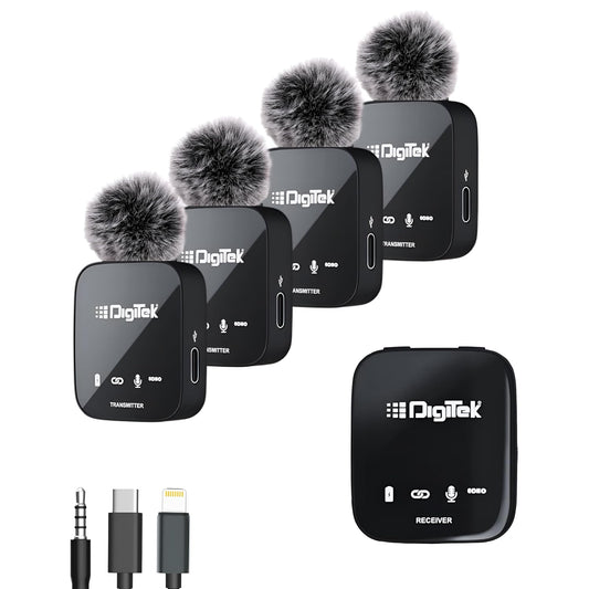 Digitek® (DWM-111 4 Channel Wireless Microphone System 2402-2480 MHz, 360° Ultra Voice Capture, Plug & Play, Noise Reduction, Use with DSLR, Smartphone & Laptops, for Podcast, Vlog & Videoshoot