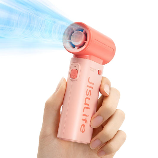 JISULIFE Portable Handheld Fan Life9, Turbo Power High Speed Air [18H Max Cooling Time], 5 Gear Wind, 5000mAh Rechargeable, Mini Pocket Design, Personal Fan for Travel Concerts Camping Makeup - Pink