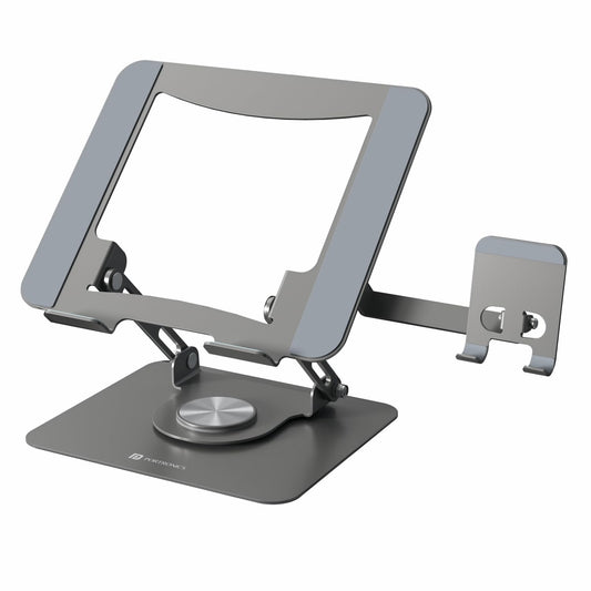 Portronics My Buddy K9 Pro 2-in-1 Laptop & Phone Stand with 360° Rotating Base, Adjustable Height & Angle, Foldable Metal Design, Heat Dissipation, Universal Fit for 10–15.6” Laptops