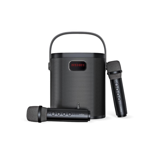 FINGERS 2Mic-GrooveBox Portable Speaker with 2 Wireless Mics (6.5-Hour Playback, 20 W Intense Bass, Recording Feature, Bluetooth | USB | MicroSD | FM Radio | AUX) Rich Black